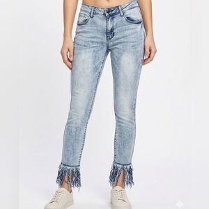 Bluefaith Jeans Size 5/6 Skinny Light Wash with Long Tassels Boho Style